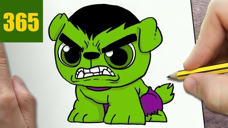 HOW TO DRAW A HULK DOG CUTE, Easy step by step drawing lessons for kids