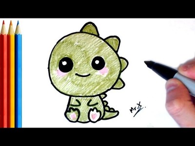 How to Draw Easy Cute Dinosaur - Step by Step Tutorial
