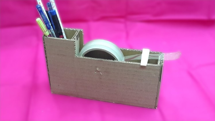 How to Make a Tape Cutter with Pen Stand using Cardboard - DIY