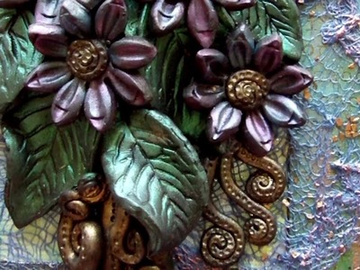 Mixed Media 3D Art Canvas - Polymer Clay Flowers