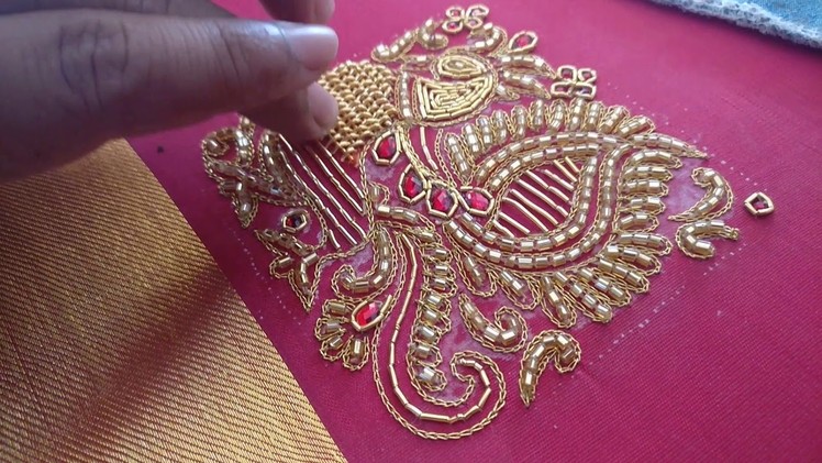 Peacock Design on Sleeve - Jali on Neckline - Zardosi and Cut Beads