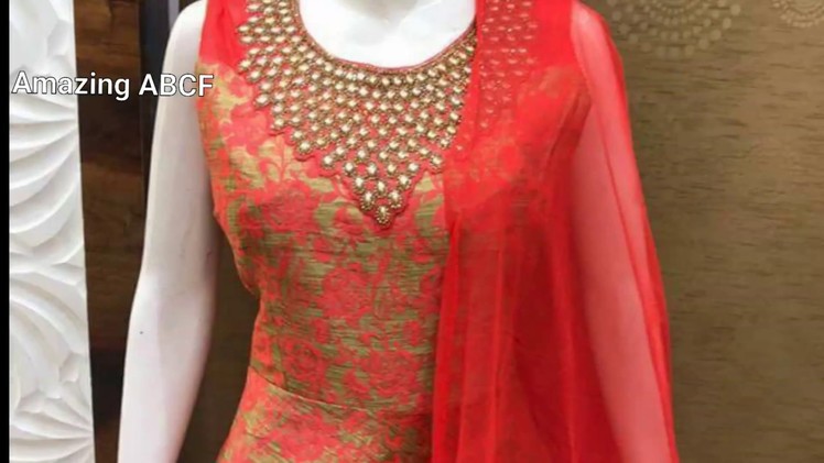 Silk Gown Designs with Embroidery, net silk gorgeous Neckline patterns