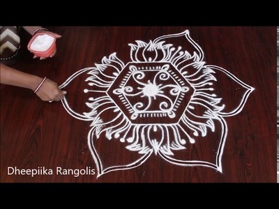Simple and easy rangoli design free hand kolam lotus rangoli designs