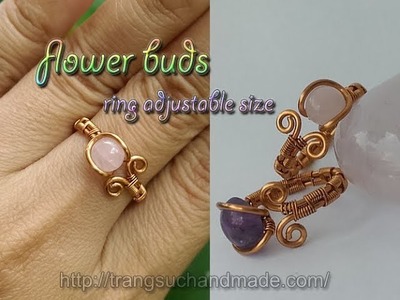 Simple flower buds ring adjustable size - Women's Day gift - Jewelry with stones without holes 321