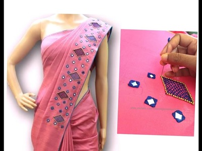 Turn Old Plain Sari to Designer Sari-Very Simple & Easy | Aari. Maggam Hand Embroidery Stitches