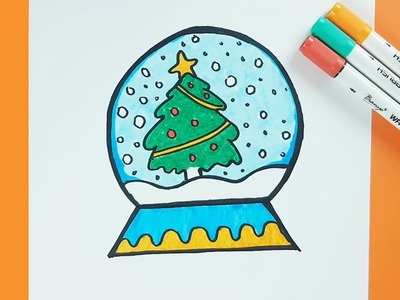 Very Easy Drawing Christmas Snow Globe With Step by Step Learning | How to Draw Christmas Snow Globe