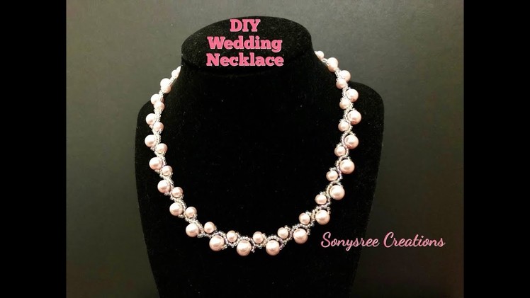Wedding Necklace with 8mm pearls and 6mm pearls.