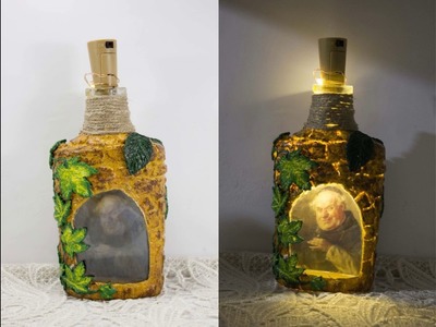#65 decoupage tutorial - how to decoupage glass bottle with reverse decoupage into lamp