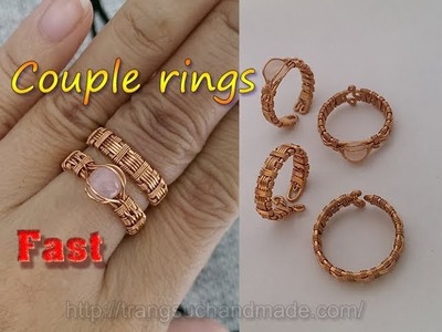 Couple rings from copper wire and small Cabochon - Fast version 327