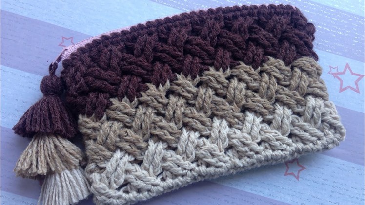 Crochet Celtic Weave Stitch Purse with zipper (step by step tutorial)