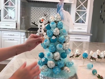 Disney Elsa Chocolate covered Strawberry cake pop Tower for birthday party