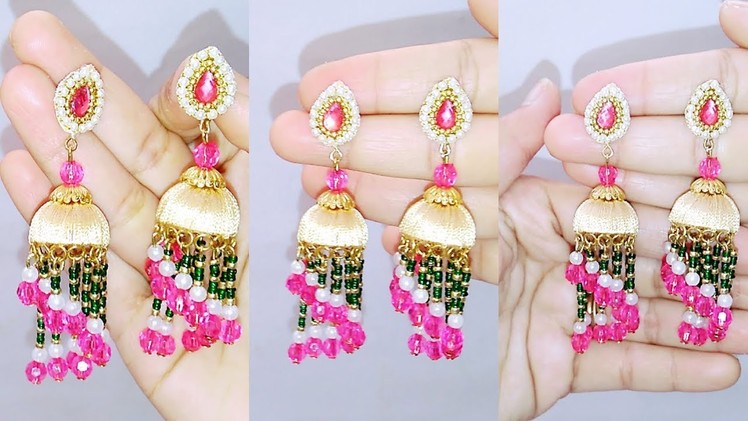 DIY||How To Make Chandelier Earrings Jumka Style.Party ware earrings.