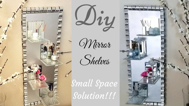 Diy Wall Decor Mirror.Glass Display Shelves| Small Space Solutions with Dollar Tree Items!