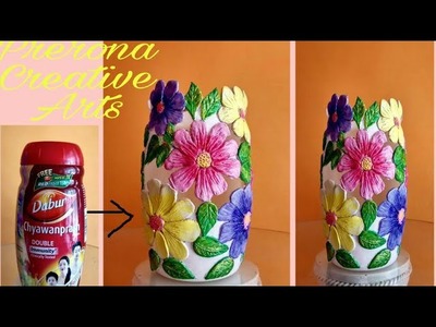 Flower Vase with plastic jar(Chyavanprash jar).Clay work