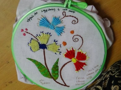 Hand Embroidery Designs # 131 - Lazy daisy & Spider web flower design