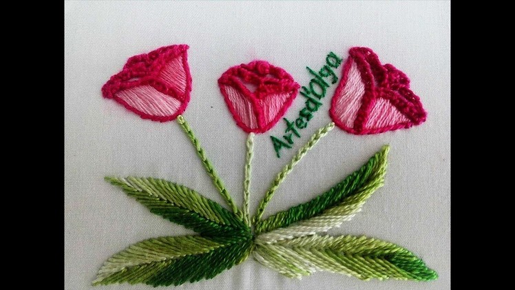 Hand embroidery: Tulip Stitching- Step by step | Tulipanes | Bordado a mano| Artesd'Olga