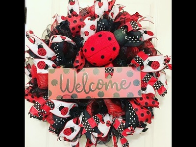 How to make a deco mesh Ladybug wreath poof and ruffle