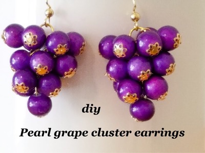 How to make pearl grape cluster earrings||Making simple and easy cluster pearl earrings grapevine