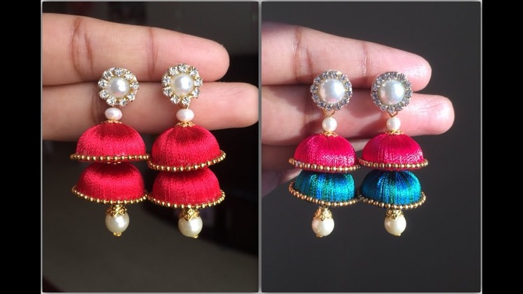 How to make Simple Double Layer Silk thread jhumkas easy step by step tutorial