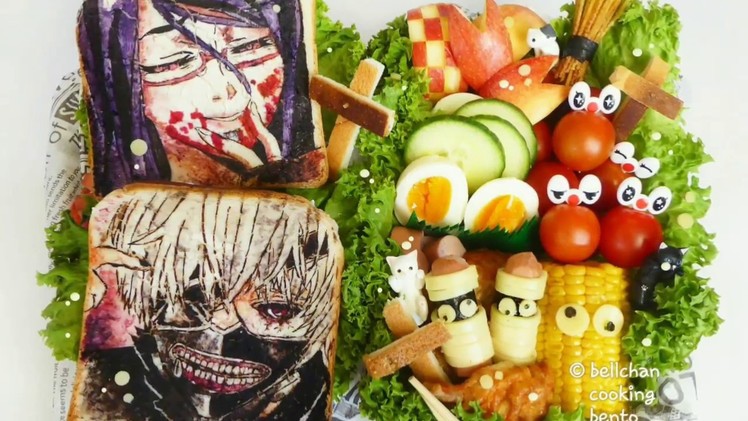 How to: Tokyo ghoul Halloween sandwiches bento (วิธีทำเบนโตะแซนด์วิชปอปโตเกียว)(東京喰種ハロウィン弁当の作り方)