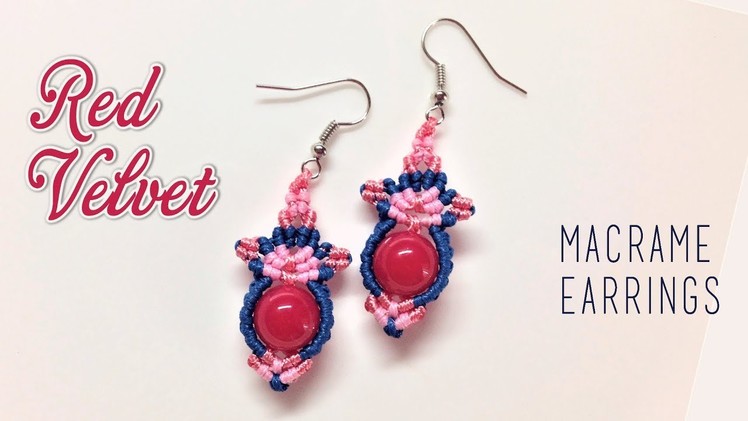 Macrame tutorial - The Red velvet earrings  - macrame jewelry set