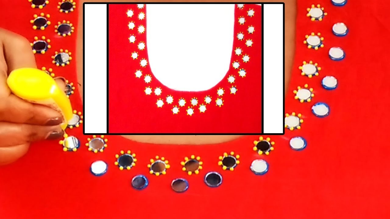 mirror work in kurti neck
