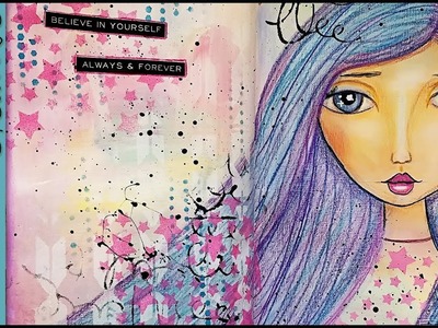 Neocolor II Crayons Mixed Media Girl Face Portrait Painting Art Journal