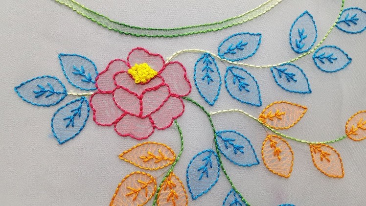Shadow Work:Hand Embroidery.Neckline embroidery for Churidar:Blouse