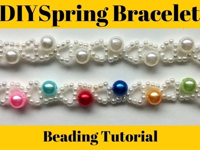 Spring bracelet.  Beads bracelet making. Easy beading tutorial for beginners