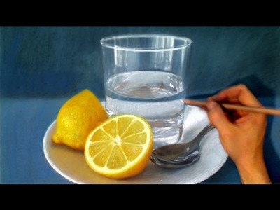 Still Life Drawing Realism - lemon.spoon. glass of water Art Drawing Video