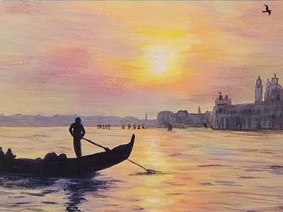 Venice Sunset Step by Step Acrylic Painting Tutorial for Beginners