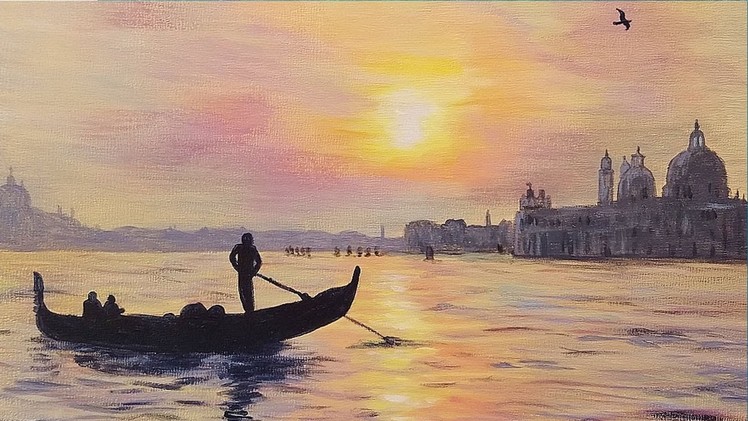 Venice Sunset Step by Step Acrylic Painting Tutorial for Beginners
