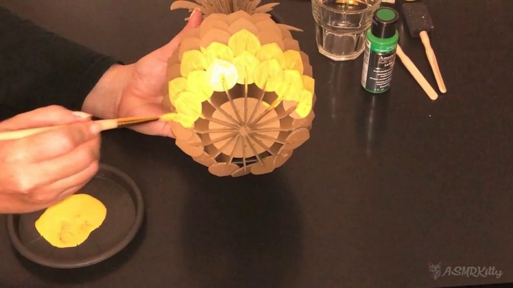 ASMR Craft | Painting Cardboard Pineapple (soft sounds, no talking)