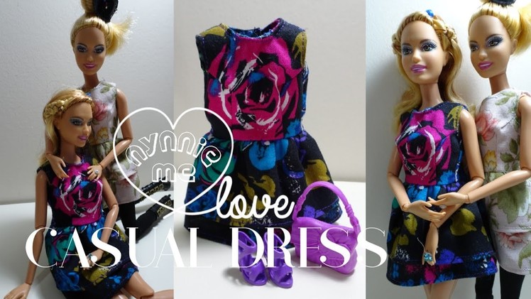 Barbie Casual Dress | DIY - How to make ; Casual Dress for Barbie Doll | nynnie me
