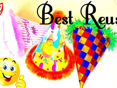 Best reuse craft ideas from Kids Party Hats | Make an amazing showpiece out of used Birthday Cap