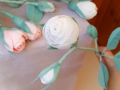 Crepe paper ROSE with BUDS. Easy crepe rose flower tutorial