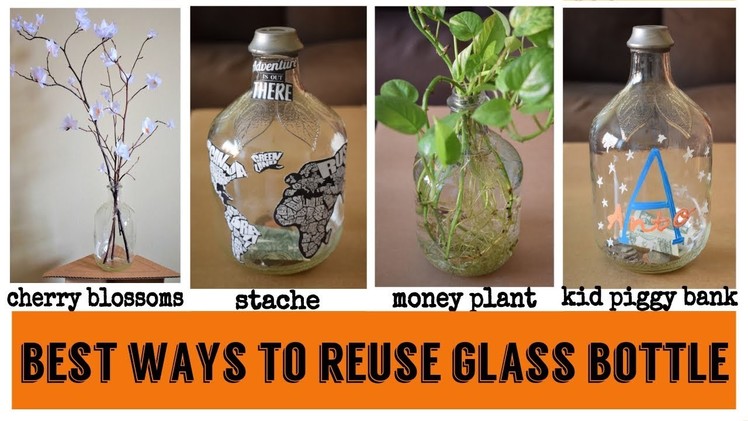 DIY: Best ways to reuse the glass bottle | Spring home decor | Piggy bank | Growing pothos plant