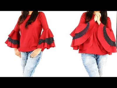 DIY Designer Bell Sleeves Top Cutting and Stitching Full Tutorial