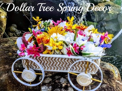 DIY Dollar Tree Spring Outdoor Porch Decor - Floral Wagon - Floral Decor