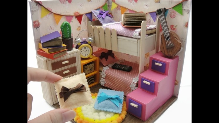 DIY Miniature Mini Doll Bed Room Dollhouse Room - Bunk Bed