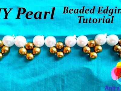 DIY Pearl Bead Edge Hand Embroidery Tutorial Tamil.English beaded edge tassel for saree sleeve neck