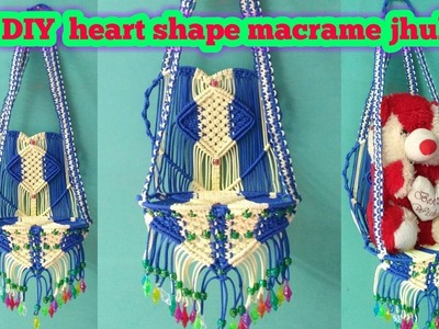 DIY simple heart shape macrame jhula design tutorial. macrame wall hanging. Educational power