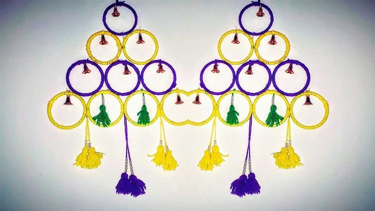 Diy-woolen thread craft home made old bangles your own idea creation wall hanging
