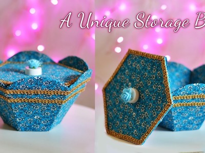 Hexagonal craft : Beautiful storage box from cotton & cardboard | Reuse Idea