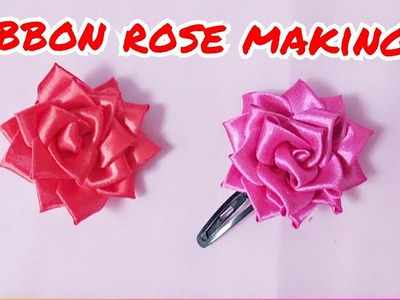 How to make beautiful satin ribbon rose.flower craft | DIY | hair pin.clip. hair band. decoration