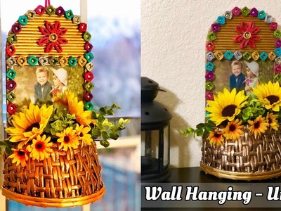 Newspaper Wall Hanging Craft Ideas | Photo Frame with Flower Basket | Newspaper Craft Ideas Easy