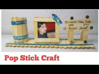 Pen holder | icecream stick craft 2018 | ice cream stick photo frame step by step