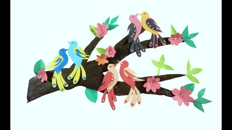 Wall Decor with Tree Branches. Wall Decoration with Birds. diy tree branch decor