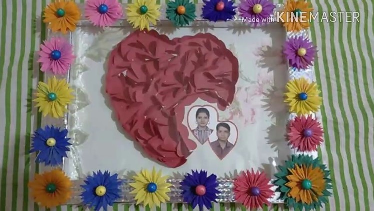 Wall hanging photo frame with 3D heart and photographs||Waste material craft ideas|Mothers day speci