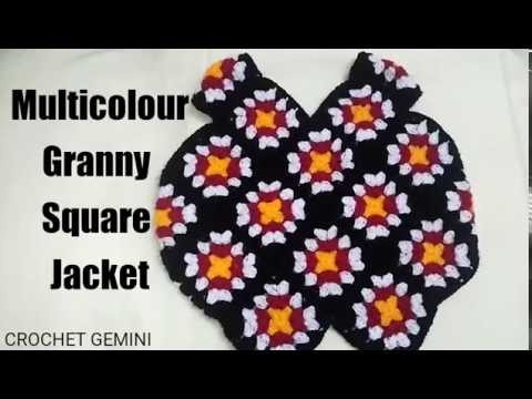 Crochet Granny Square Jacket| MultiColor |Hindi| Sweater| स्वेटर | how to Join Granny Square| Vinkam